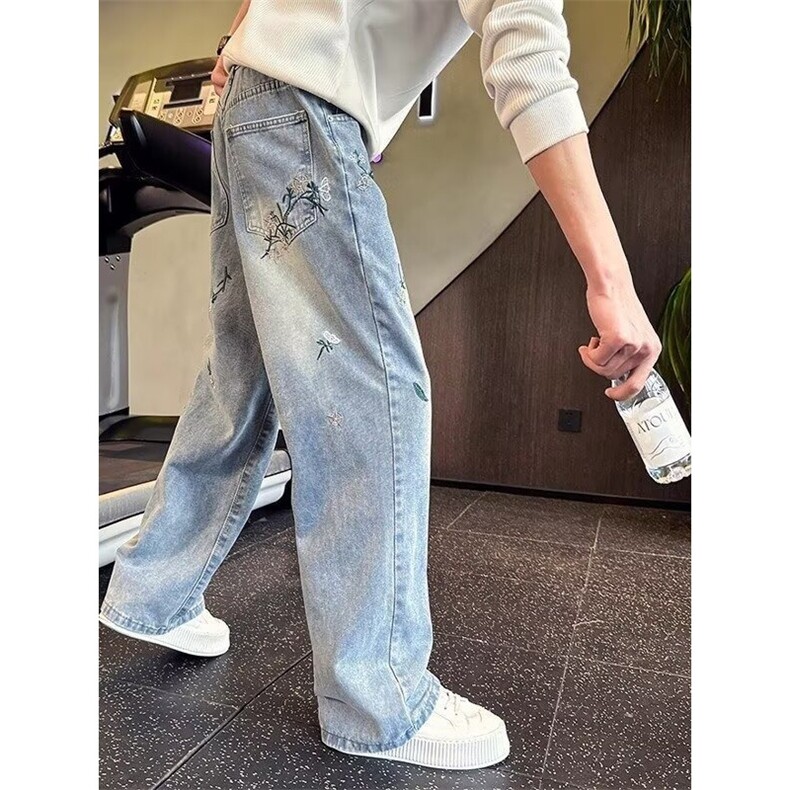 裤子男春夏破洞牛仔裤男士宽松直筒潮流工装休闲裤潮牌NZB235,男装牛仔裤,星座516A