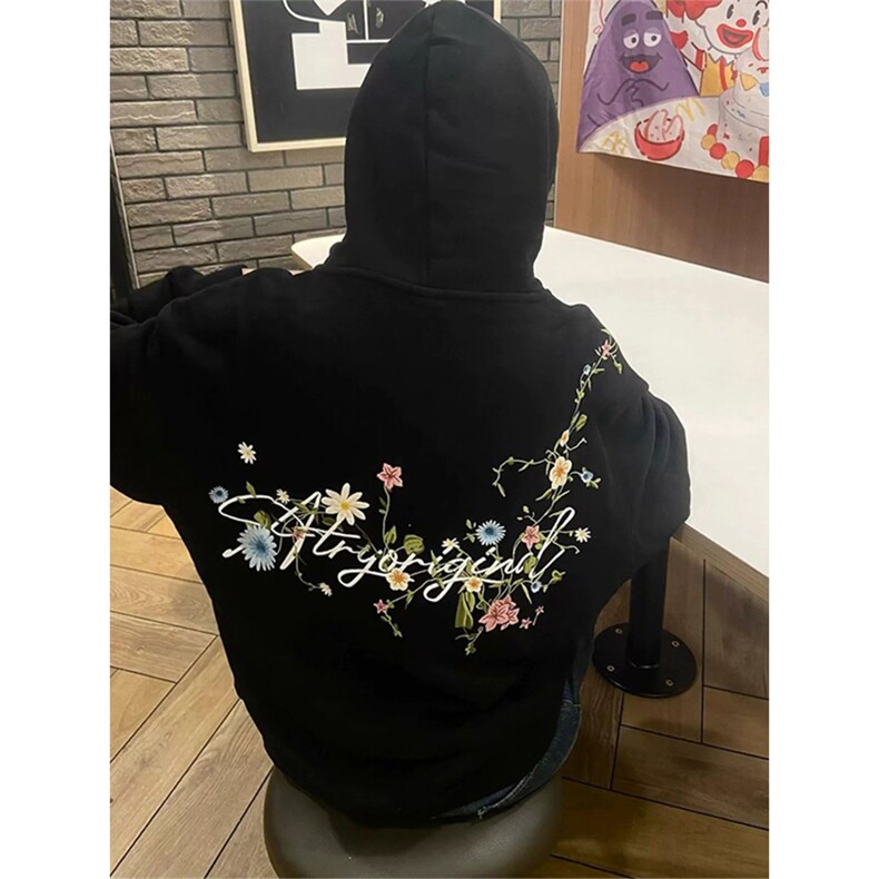 网图有货 华棉 花卉刺绣初秋卫衣男女高街情侣宽松上衣 A814-P48图片