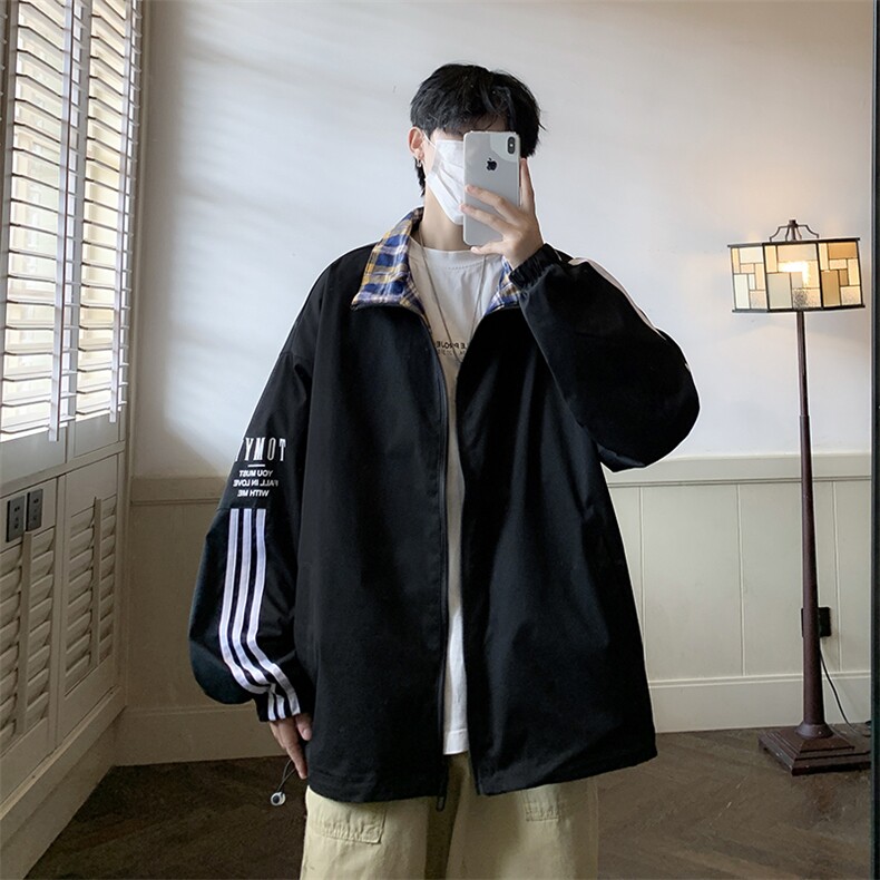 痞帅外套男潮流百搭格子休闲上衣春秋季夹克ins港风JK0735-P65图片