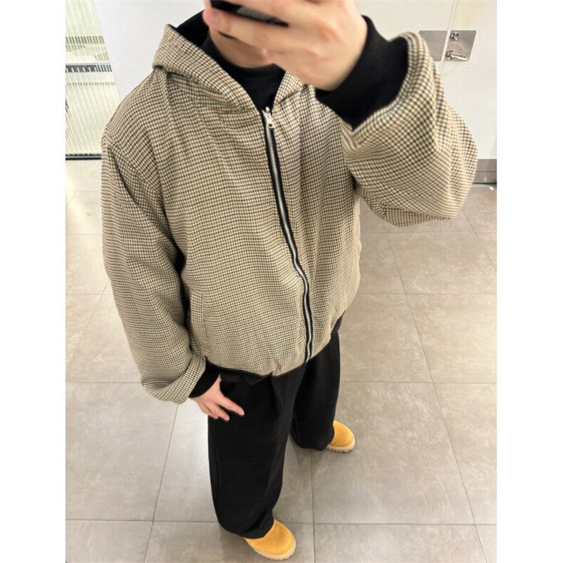 美式双面穿格子连帽外套男冬季棒球服夹克上衣拉链卫衣WB433X-P70,男装夹克,星座412-3