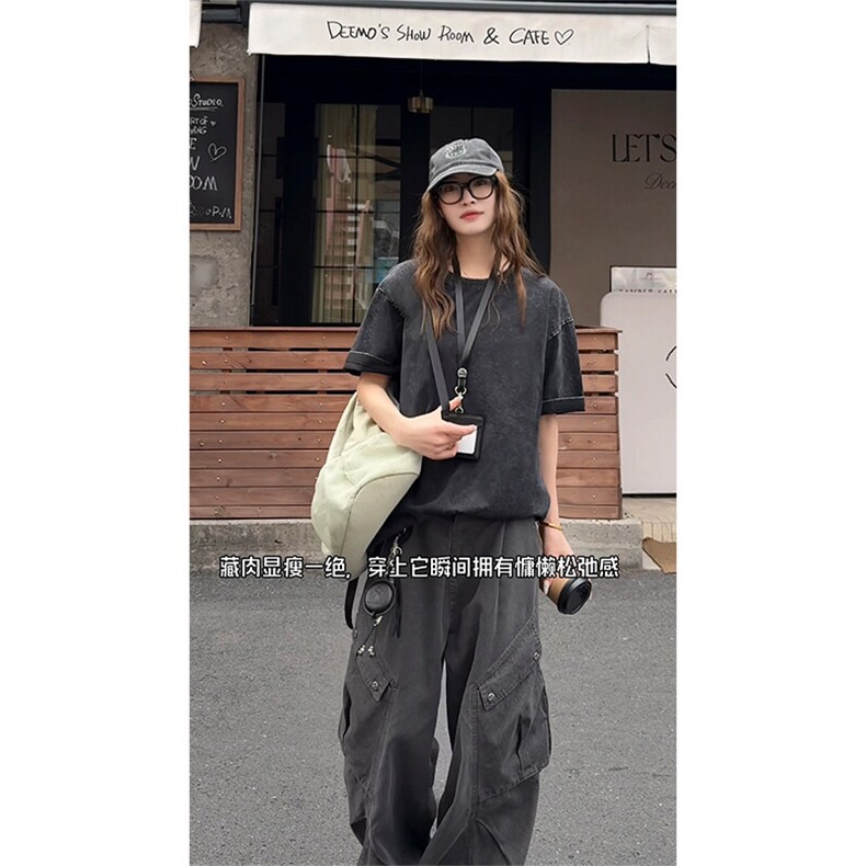 2026夏季新款X7092-TP22不可二开纯色水洗做旧短袖T恤男女,男装T恤,电商A102