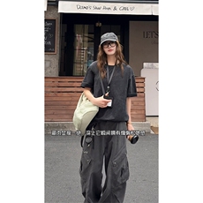 2026夏季新款X7092-TP22不可二开纯色水洗做旧短袖T恤男女，男装T恤，电商A102