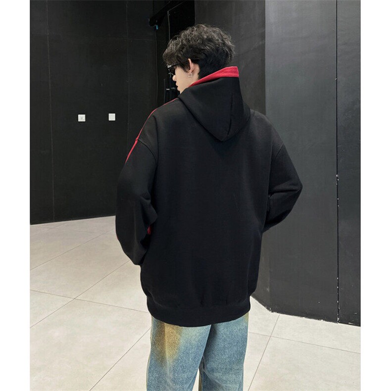 抖音得物二开高品质25春装重磅全棉拼接撞色机车连帽卫衣外套CM50,男装卫衣,电商A486