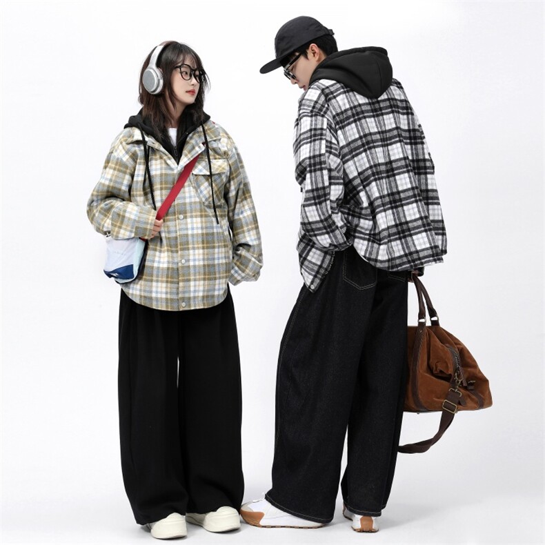 韩版男女情侣连帽格子衬衫外套日系休闲外套xz405-jk6810-p85,男装衬衫,星座405
