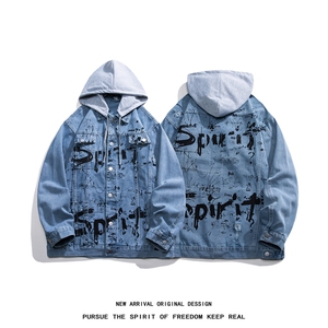 JK3013-p85  M-5X白底ins牛仔夹克绣花破洞大码男日系CITYBOY图片