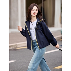 2025春秋季新款时尚休闲百搭品质拉链连帽休闲韩版短外套女，女装短外套，诺蝶