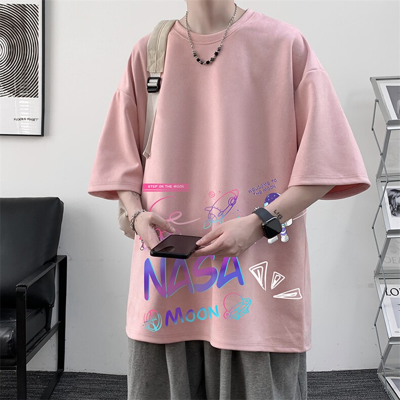 NASA联名同款麂皮绒短袖t恤男大码半袖男JD82186-P25,男装T恤,电商A040