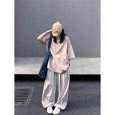 2025新款日系简约纯色纽扣衬衫薄男女夏季宽松短袖上衣垂感，男装T恤，星座506A