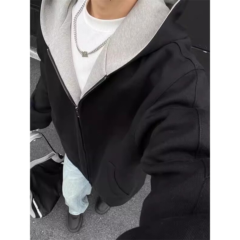 重磅硬挺拉链连帽开衫卫衣男高级感廓形外套百搭男装LY833-P53,女装短外套,星座1008