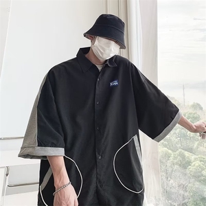 拼接短袖衬衫男女夏季日系情侣半袖衬衣设计感潮牌寸衫C2317-p35图片