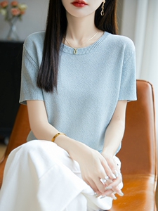 2025春夏新款圆领套头桑蚕丝短袖女纯色简约百搭亲肤透气休闲减龄图片