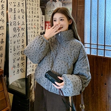 2025冬季新款棉服女短款小个子显瘦百搭韩系立领碎花棉袄外套潮，男装棉衣，星座506A