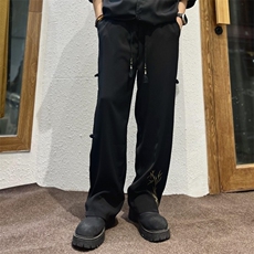 新中式风竹子刺绣西裤男款夏季冰丝裤宽松阔腿直筒裤子KZ84，男装西裤，星座1116A-1（原606A）