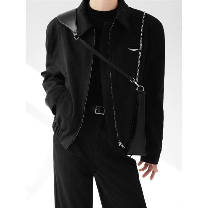 美式短款翻领垫肩夹克男春秋季休闲宽松棒球服外套 JW644图片