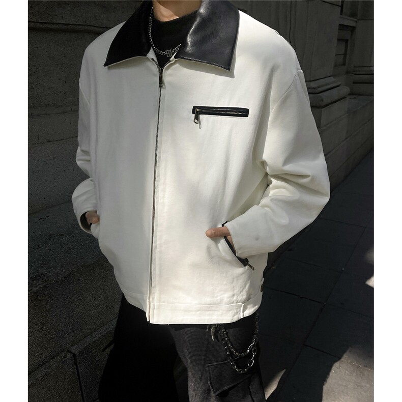 秋冬新款皮领水洗拉链外套JK929-P90控138,女装短外套,电商A072
