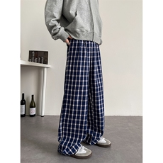 8XL-M加绒加厚复古格子休闲裤男宽松慵懒风拖地裤K9112P58控78，男装休闲裤，电商D206-1