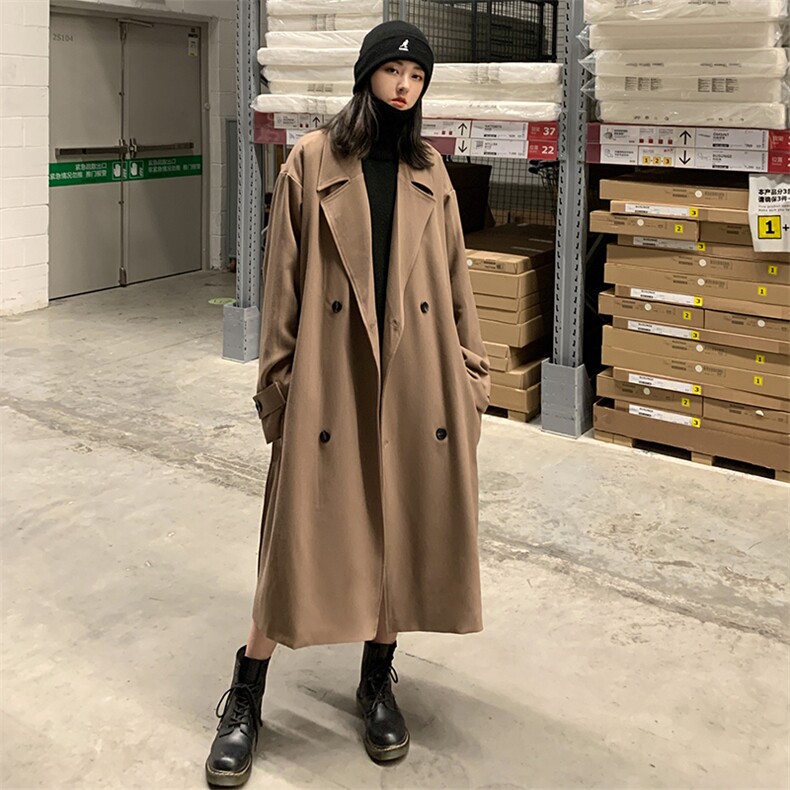 Q2094 中长款过膝呢子大衣2024新款冬季毛呢外套加厚韩范女装P138图片