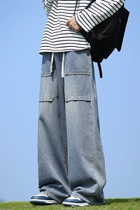 美式潮牌大口袋设计牛仔裤男秋季新款宽松直筒裤子-A1155TP50控70图片