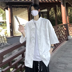 新中式男装风衬衫男短袖浮雕白色衬衣改良中山装外套CW1282，男装衬衫，星座1116A-1（原606A）