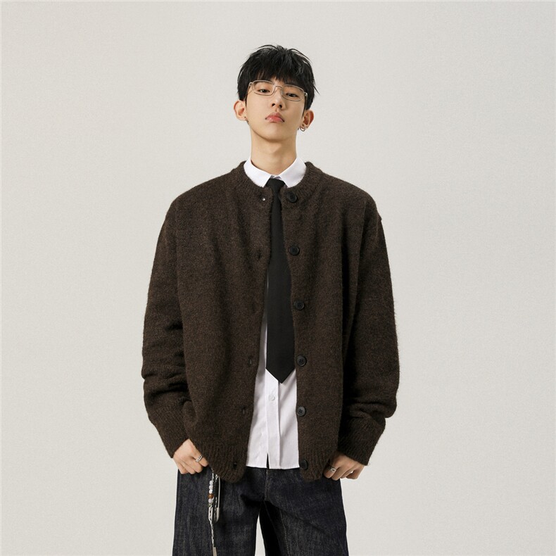 老钱风开衫毛衣男款秋季美式cleanfit复古针织衫松弛感慵懒风外套，男装针织衫/毛衣，电商A072