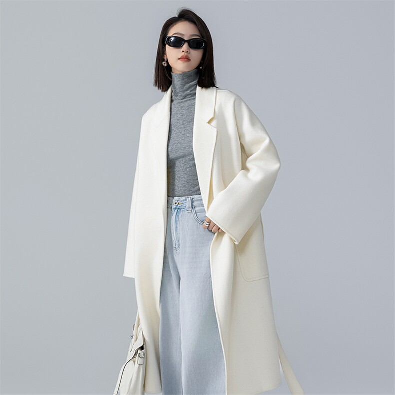 2024年秋季垂顺秋季慵懒女款百搭羊毛大衣，女装双面呢大衣，荣图大衣