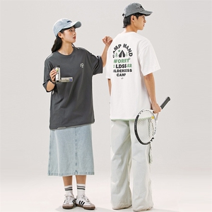 2025夏季新款男装日系潮牌纯棉印花圆领宽松短袖休闲T恤T926-F44图片
