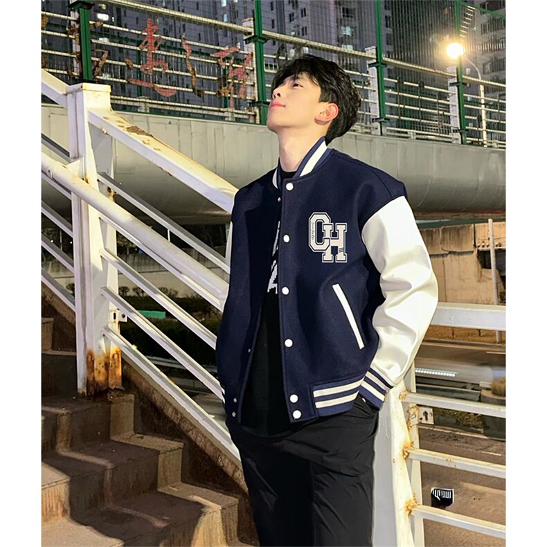 抖音得物高品质全棉380克潮立领棒球服开衫印花卫衣外套ACM1203,女装短外套,电商A443
