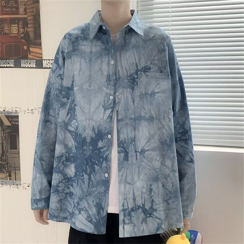 薄款威夷衬衣男春潮流宽松上衣服设计感扎染长袖花衬衫外套寸衫,男装衬衫,星座601-2
