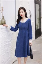 【现货】新款蕾丝拼接灯芯绒连衣裙，女装连衣裙，萱萱家