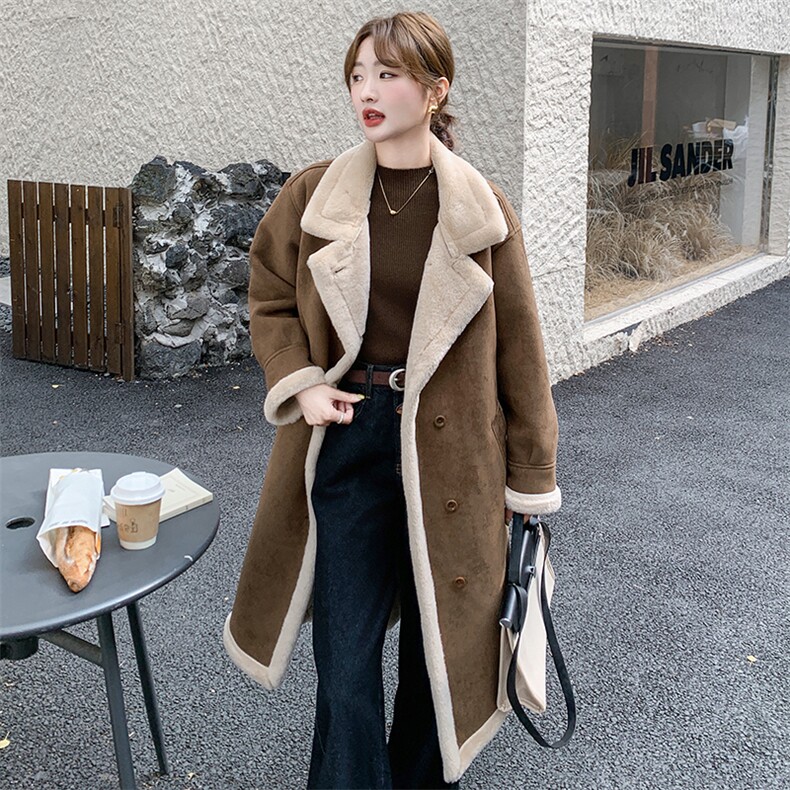 现货新款长款皮毛一体外套2C0958956P205K308,女装毛呢外套,2C095
