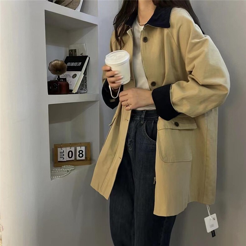 撞色拼接风衣外套,女装风衣,炫女孩