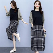 2021夏季新款时尚气质圆领显瘦简约优雅休闲舒适两件套，女装套装/套裙，香香