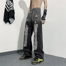 破洞牛仔裤男高街帅气欧美痞帅2026夏季新款ins宽松长裤RK154-P41，男装牛仔裤，星座412