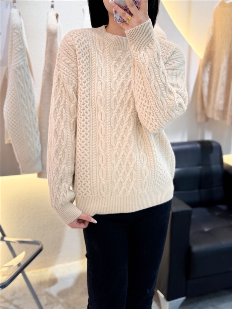 纯色提花羊绒衫厚款保暖针织套头毛衣女2024年秋季图片