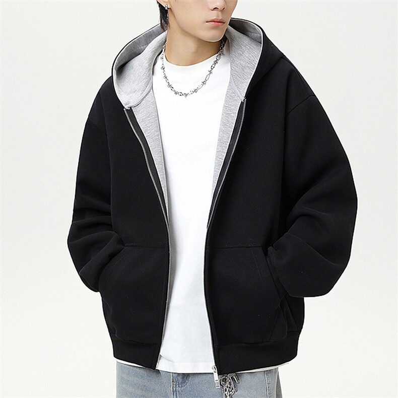 抖音得物高品质秋冬美式高街重磅结构双层双面连帽卫衣外套XS107，女装短外套，电商A486-1