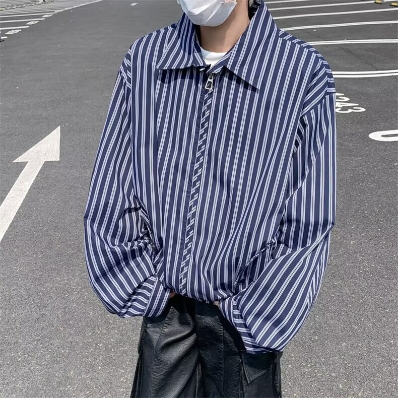 春秋新款外套竖条纹夹克原宿风潮牌休闲街头男女宽松上衣841/P64,男装夹克,星座506