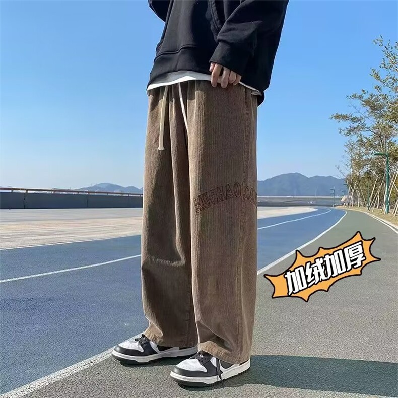灯芯绒裤秋冬加厚加绒潮牌美式复古休闲阔腿裤K0914-P38加绒43,男装休闲裤,星座308B-1