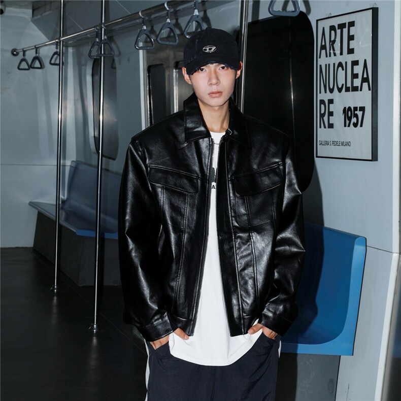 2025港风成分PU皮,工装皮衣夹克男机车皮夹克外套男JK77869P85控，男装夹克，星座227-7