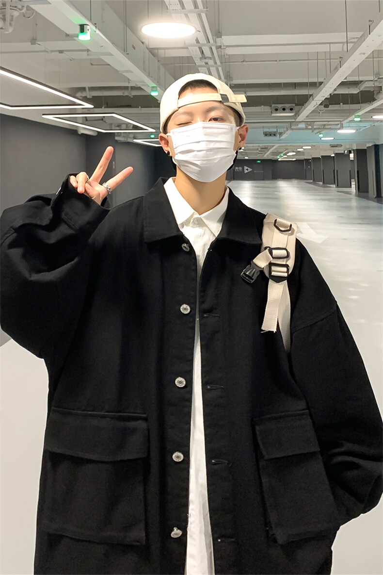 JK6089/P68秋装新款港风工装立体大口袋水洗夹克男女大码上衣,男装夹克,电商A141