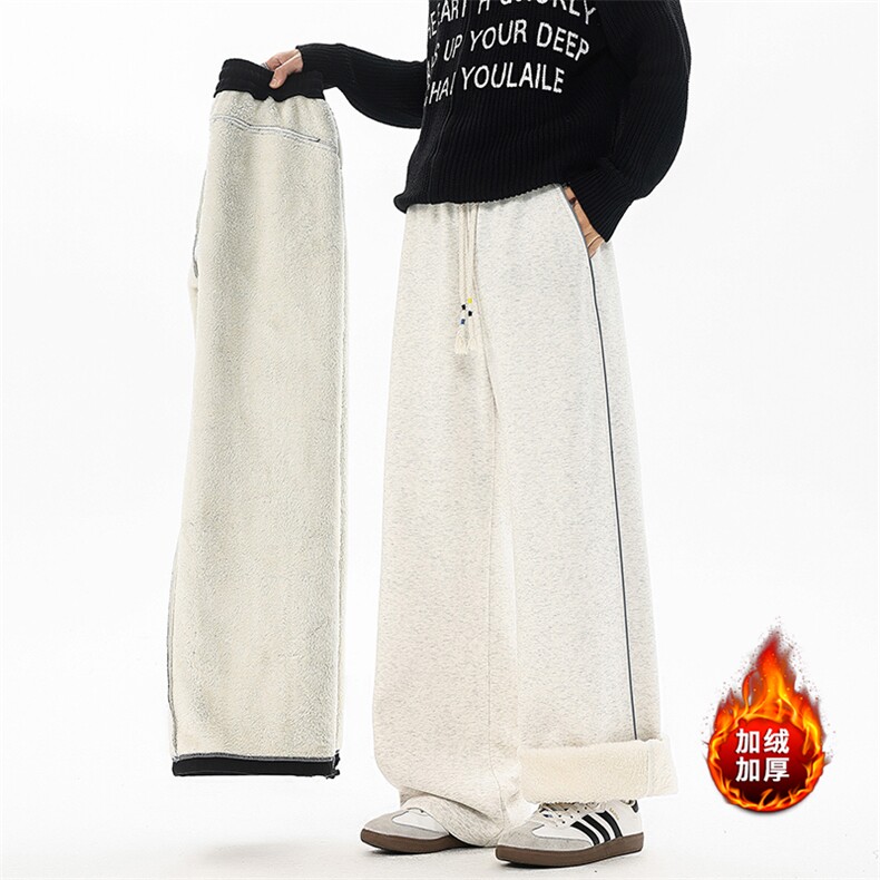 加绒加厚休闲裤冬季新品北极绒情侣直筒运动裤D52147-TP5598，女装休闲裤，电商A102