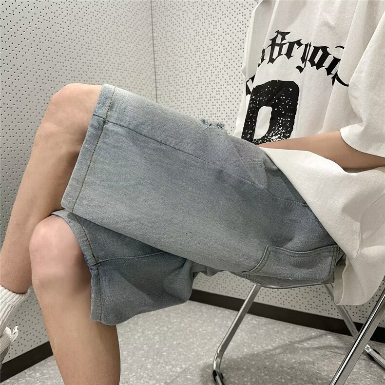 夏季破洞牛仔短裤男宽松直筒五分裤ins港风百搭休闲中裤DS912-P35,男装牛仔裤,星座1008
