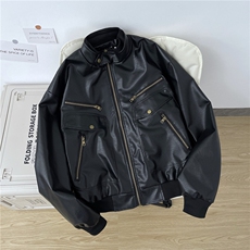 PU皮衣夹克多口袋廓形机车服外套潮6110P85，男装夹克，星座410-2