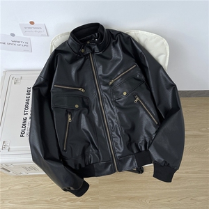 PU皮衣夹克多口袋廓形机车服外套潮6110 P85图片