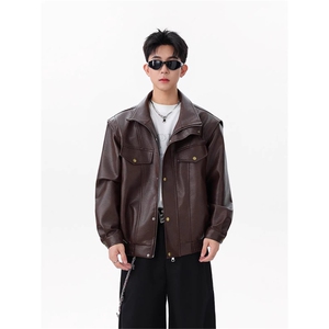 1506/QJ5000/P65美式pu短款皮衣外套男女秋季飞行夹克情侣机车服图片