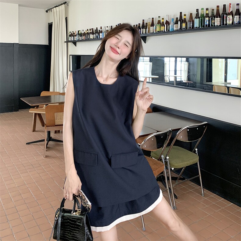 法式黑色无袖背心连衣裙子女夏季2025新款气质穿搭小个子西装套装，女装套装/套裙，维壹