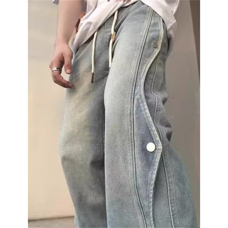 美式牛仔裤男生垂感阔腿宽松高街潮牌拼接解构休闲长裤子N785,男装牛仔裤,星座1116A（原606A-3）