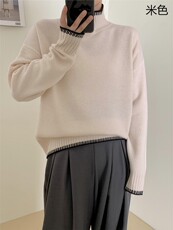 时尚女士秋冬保暖10%高领毛衣王菲同款手工边宽松上衣，女装羊绒衫，牧思羊