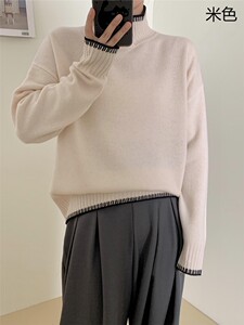 时尚女士秋冬保暖10%高领毛衣 王菲同款手工边宽松上衣图片