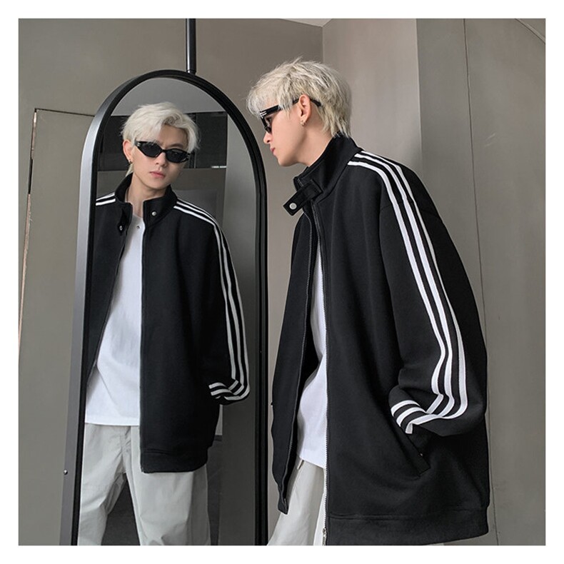 秋季380克全棉宽松条纹拉链套头卫衣立领POLO衫外套AH914-P42,男装Polo衫,四季星座610B