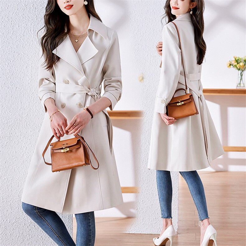 米白垂感风衣外套女春秋2025新款中长款修身显瘦今年流行休闲大衣，女装风衣，千千佰惠
